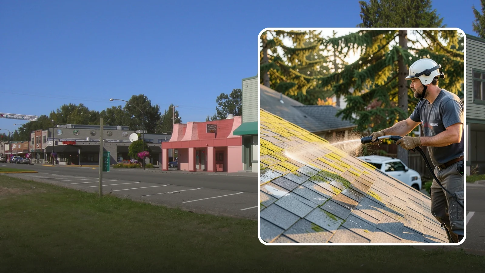 Roof Mildew Treatment in Snoqualmie, King County, WA - A roof mildew treatment that kills fungal growth and clears the musty discoloration common in shaded Northwest homes.