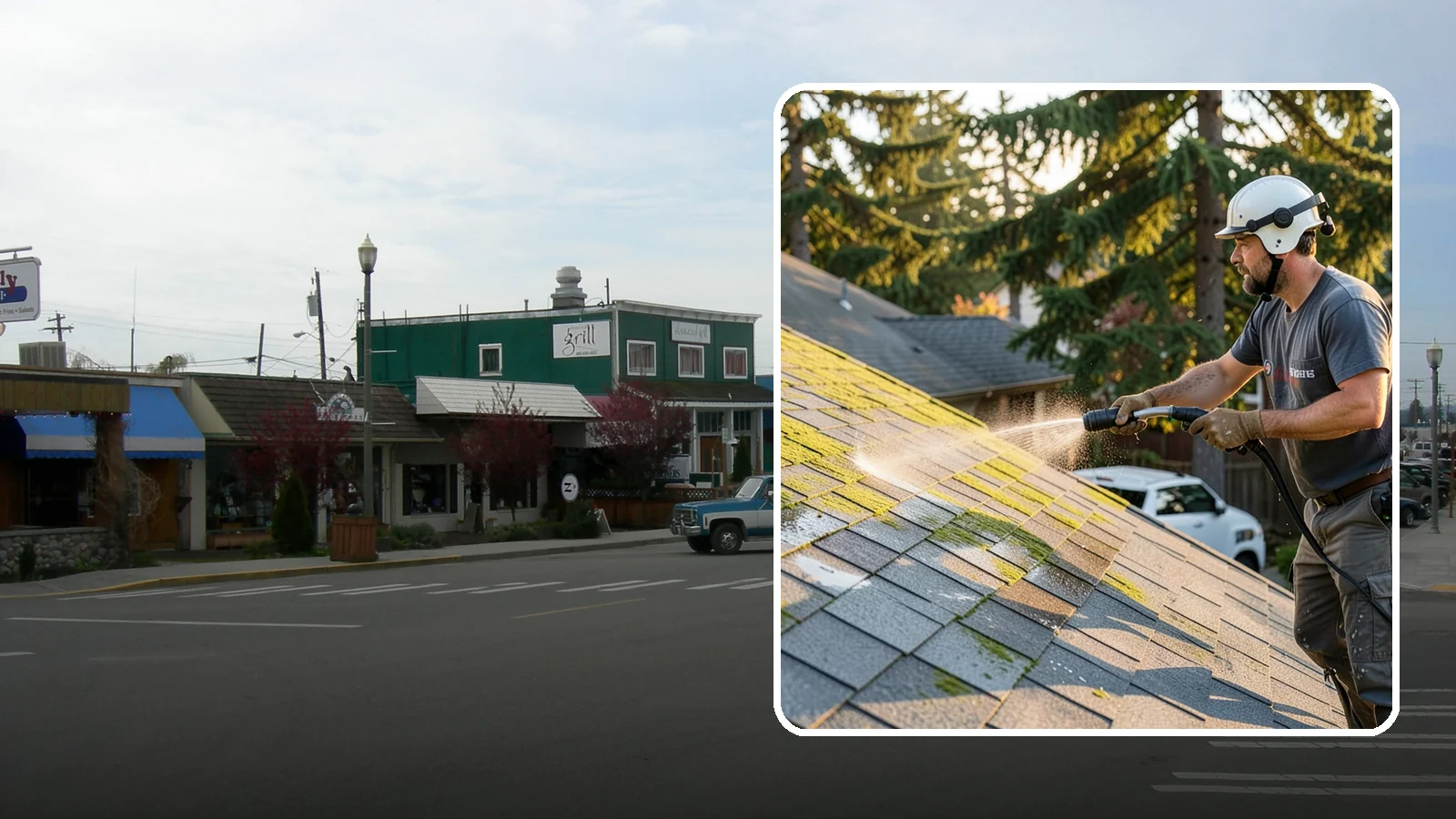 Roof Mildew Treatment in Stanwood, Snohomish County, WA - A roof mildew treatment that kills fungal growth and clears the musty discoloration common in shaded Northwest homes.