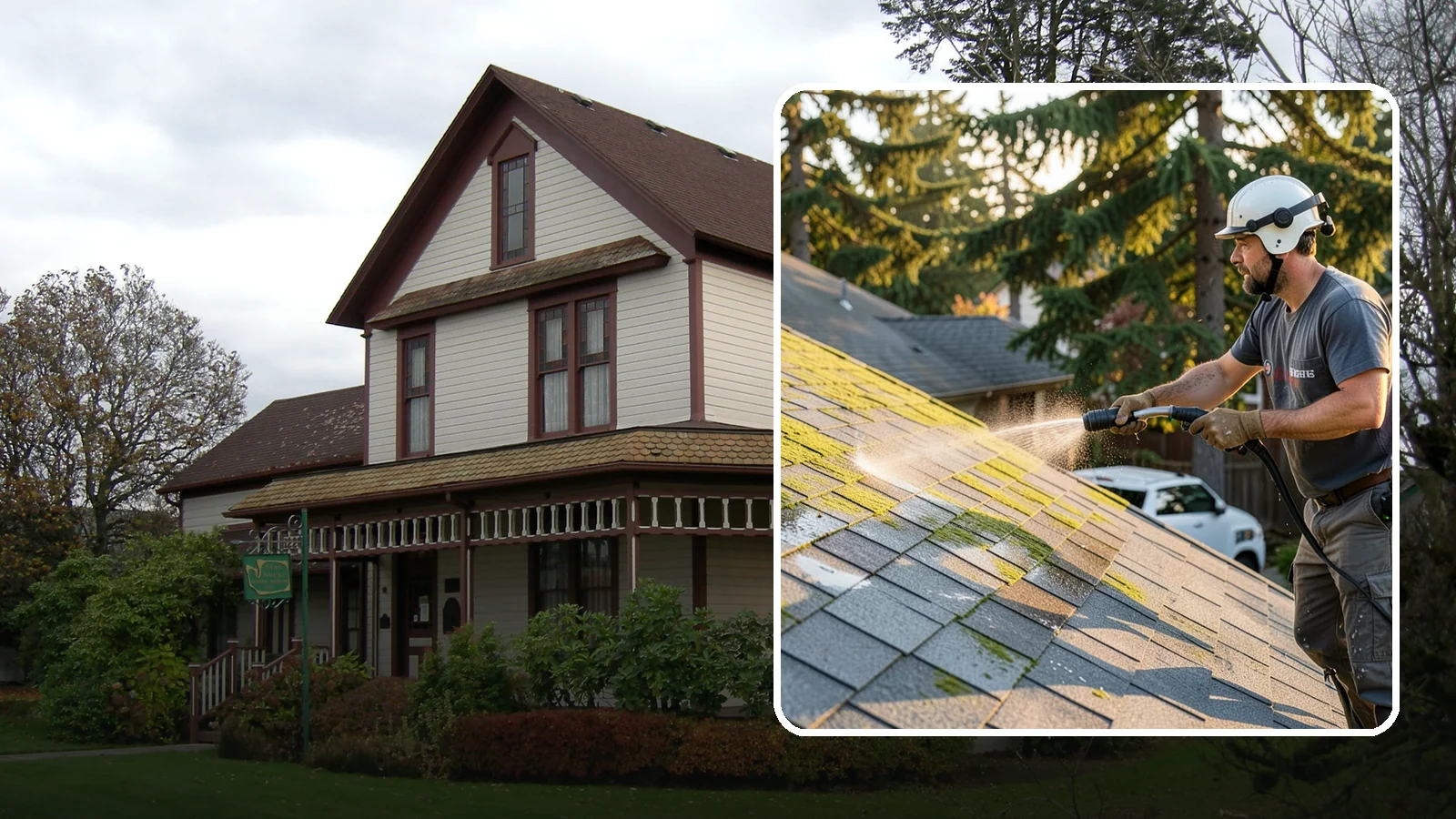 Roof Mildew Treatment in Sumner, Pierce County, WA - A roof mildew treatment that kills fungal growth and clears the musty discoloration common in shaded Northwest homes.