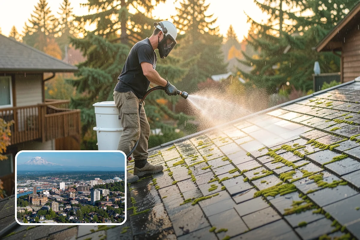 Roof Mildew Treatment in Tacoma, Pierce County, WA - Kills mildew at the source rather than hiding it
