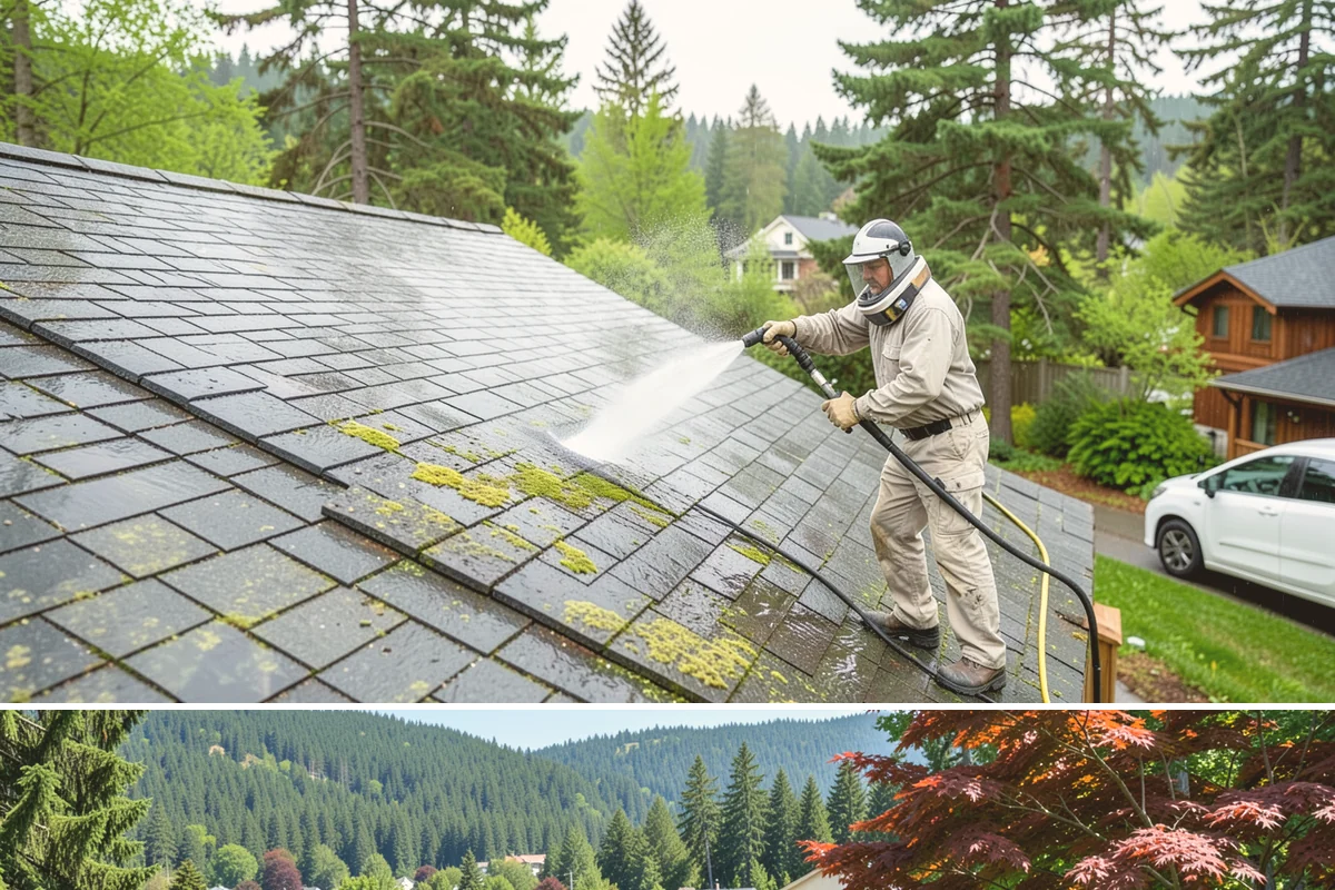 Roof Moss Removal in Index, Snohomish County, WA - Treat moss in late summer or early fall so it dies off before winter rains fuel new growth.