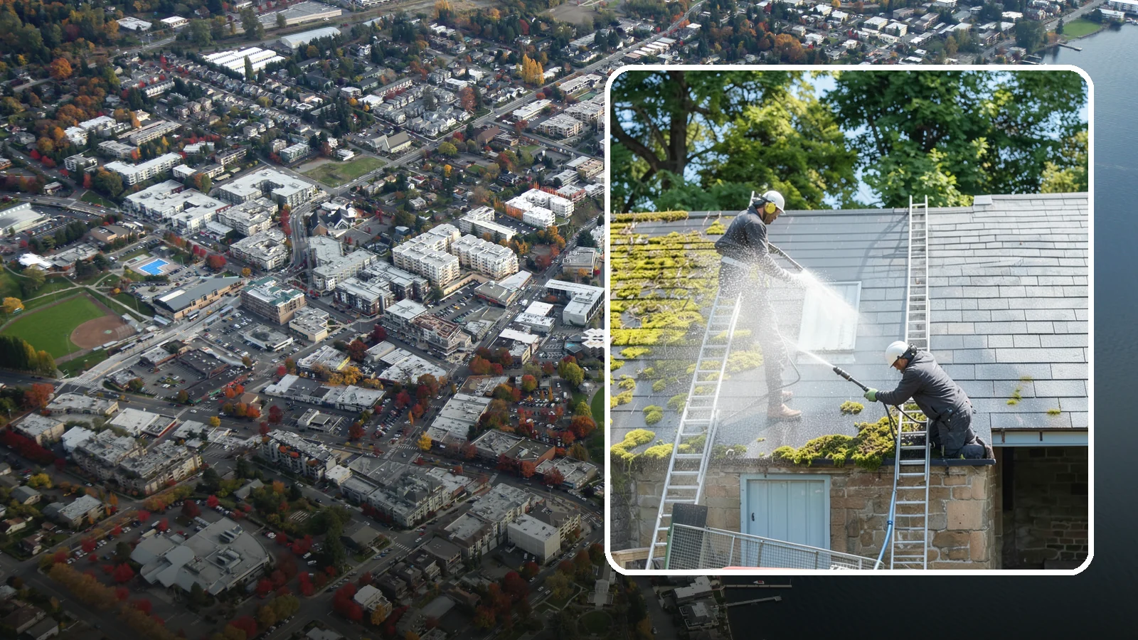 Roof Moss Removal in Kirkland, King County, WA - Targeted moss removal that clears thick colonies from Washington roofs and treats the surface to slow regrowth.