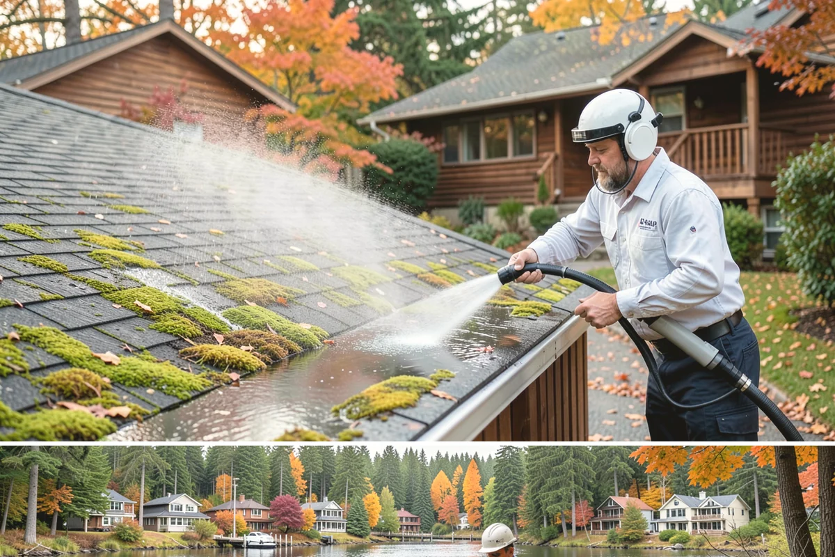 Roof Moss Removal in La Conner, Skagit County, WA - Treat moss in late summer or early fall so it dies off before winter rains fuel new growth.