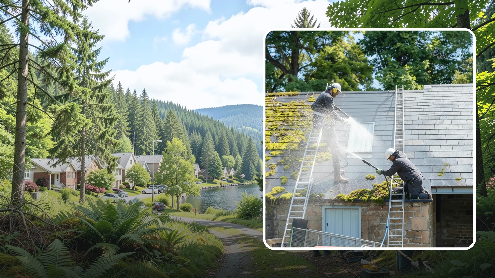 Roof Moss Removal in Lake Forest Park, King County, WA - Targeted moss removal that clears thick colonies from Washington roofs and treats the surface to slow regrowth.