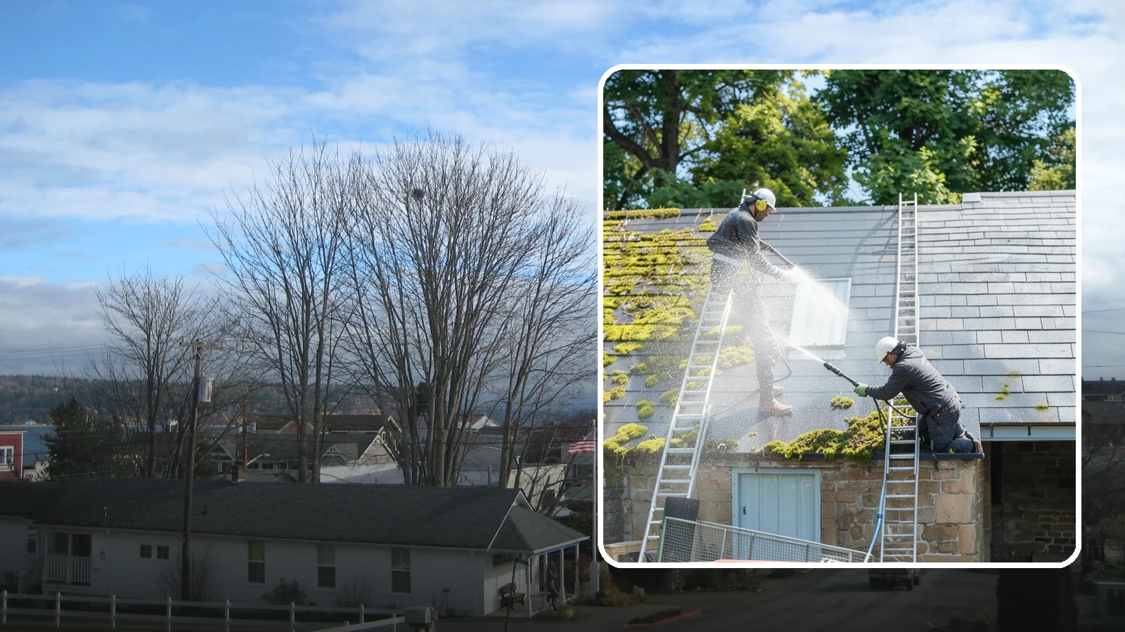 Roof Moss Removal in Langley, Island County, WA - Targeted moss removal that clears thick colonies from Washington roofs and treats the surface to slow regrowth.