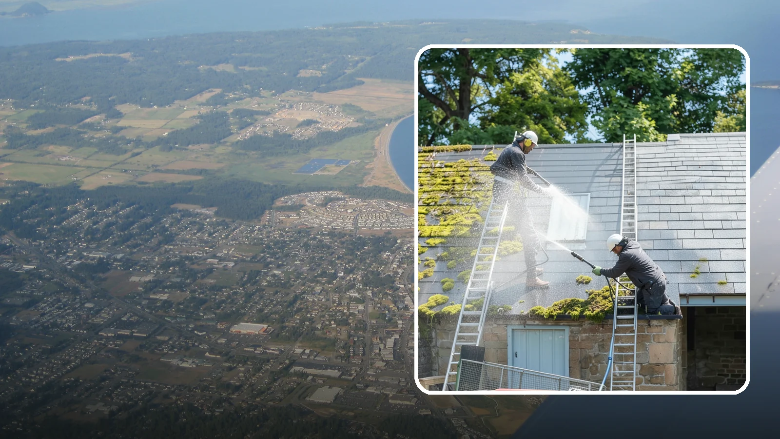 Roof Moss Removal in Oak Harbor, Island County, WA - Targeted moss removal that clears thick colonies from Washington roofs and treats the surface to slow regrowth.