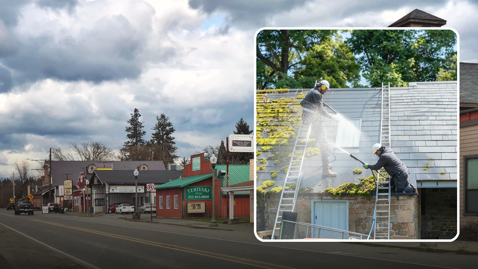Roof Moss Removal in Roy, Pierce County, WA - Targeted moss removal that clears thick colonies from Washington roofs and treats the surface to slow regrowth.