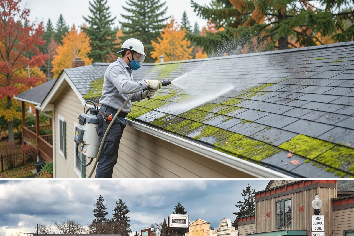 Roof Moss Removal in Roy, Pierce County, WA - Treat moss in late summer or early fall so it dies off before winter rains fuel new growth.