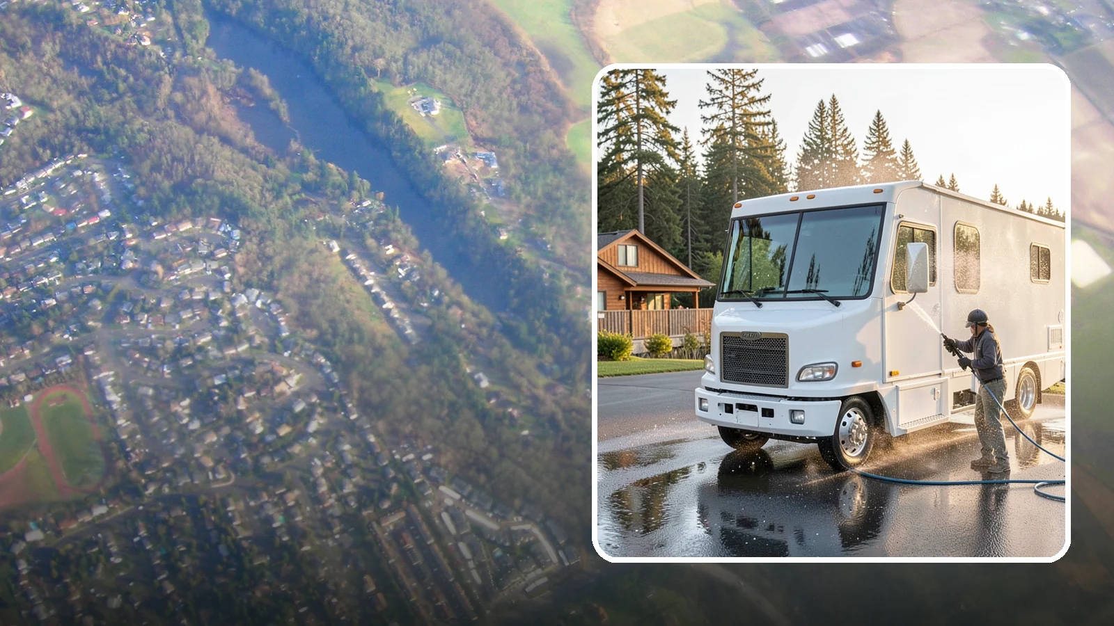 RV Washing in Algona, King County, WA - We wash RVs and motorhomes in Washington to strip road film, black streaks, and the algae from months of storage.
