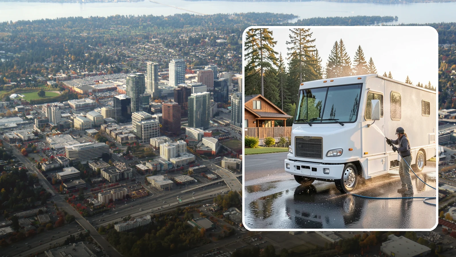 RV Washing in Bellevue, King County, WA - We wash RVs and motorhomes in Washington to strip road film, black streaks, and the algae from months of storage.