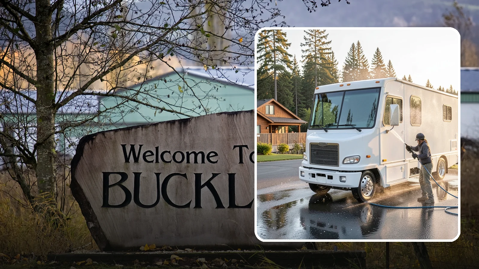 RV Washing in Buckley, Pierce County, WA - We wash RVs and motorhomes in Washington to strip road film, black streaks, and the algae from months of storage.