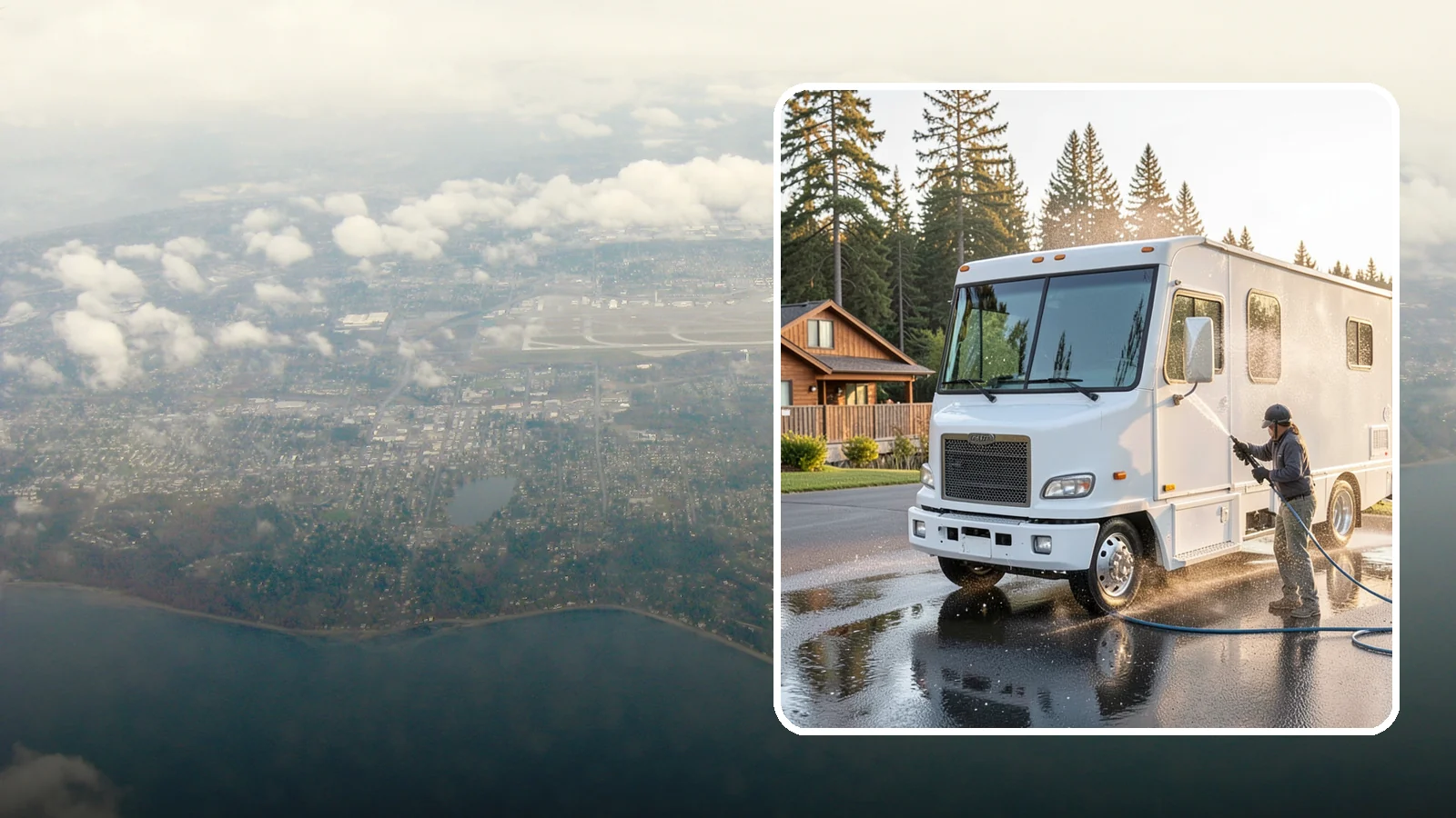 RV Washing in Burien, King County, WA - We wash RVs and motorhomes in Washington to strip road film, black streaks, and the algae from months of storage.