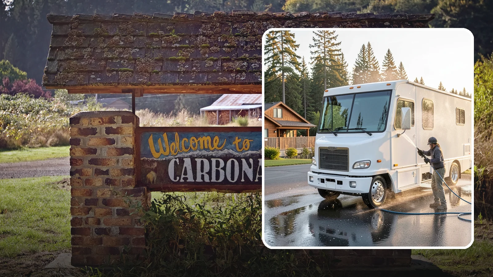 RV Washing in Carbonado, Pierce County, WA - We wash RVs and motorhomes in Washington to strip road film, black streaks, and the algae from months of storage.