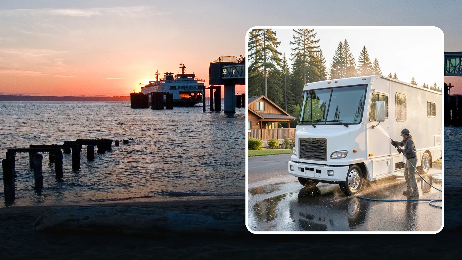RV Washing in Edmonds, Snohomish County, WA - We wash RVs and motorhomes in Washington to strip road film, black streaks, and the algae from months of storage.