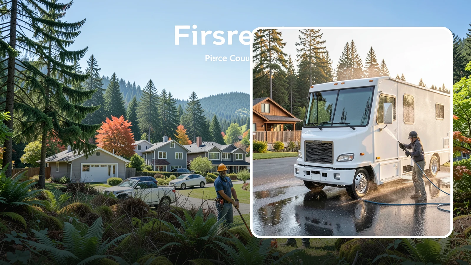 RV Washing in Fircrest, Pierce County, WA - We wash RVs and motorhomes in Washington to strip road film, black streaks, and the algae from months of storage.
