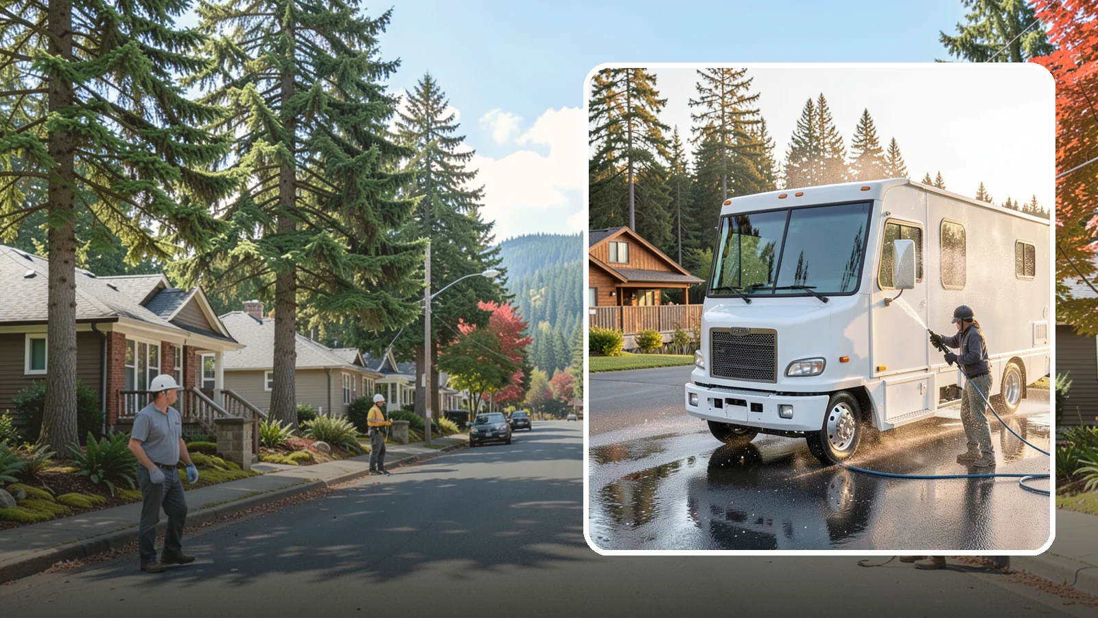 RV Washing in Hunts Point, King County, WA - We wash RVs and motorhomes in Washington to strip road film, black streaks, and the algae from months of storage.