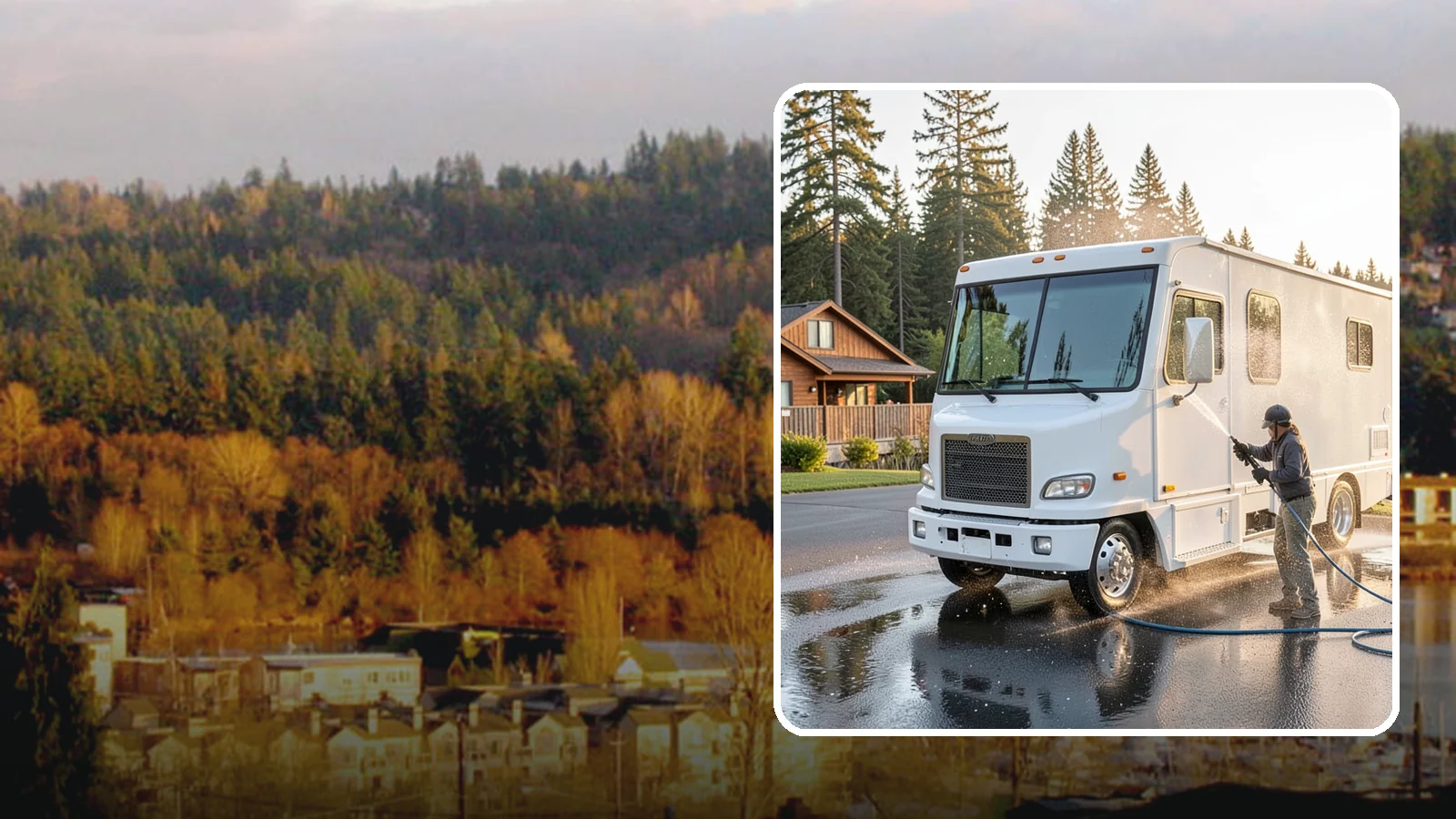 RV Washing in Kenmore, King County, WA - We wash RVs and motorhomes in Washington to strip road film, black streaks, and the algae from months of storage.