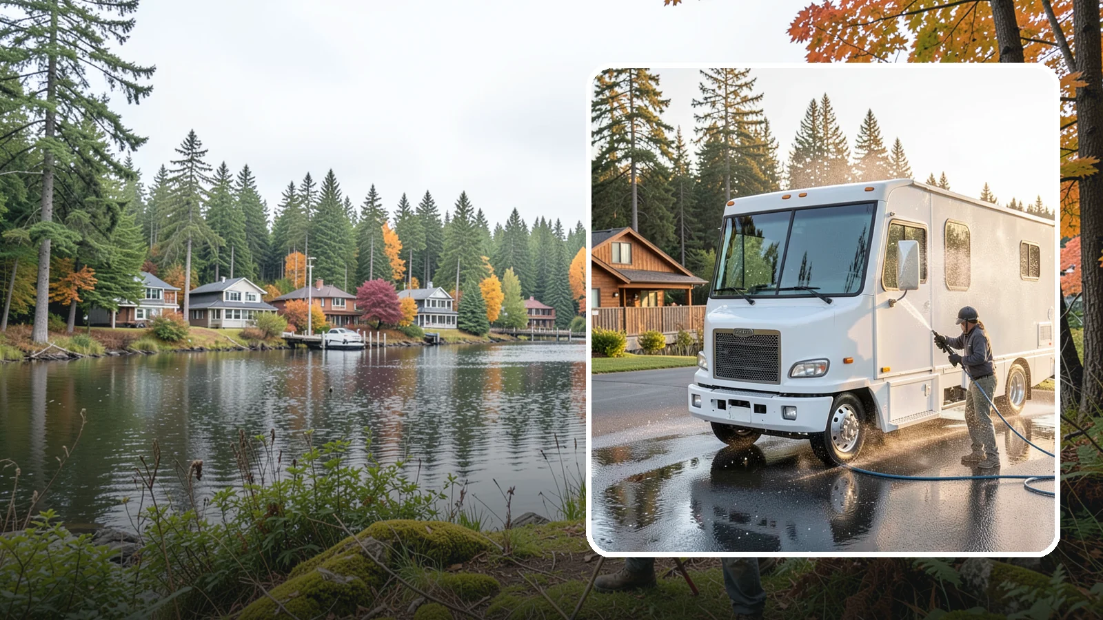 RV Washing in La Conner, Skagit County, WA - We wash RVs and motorhomes in Washington to strip road film, black streaks, and the algae from months of storage.
