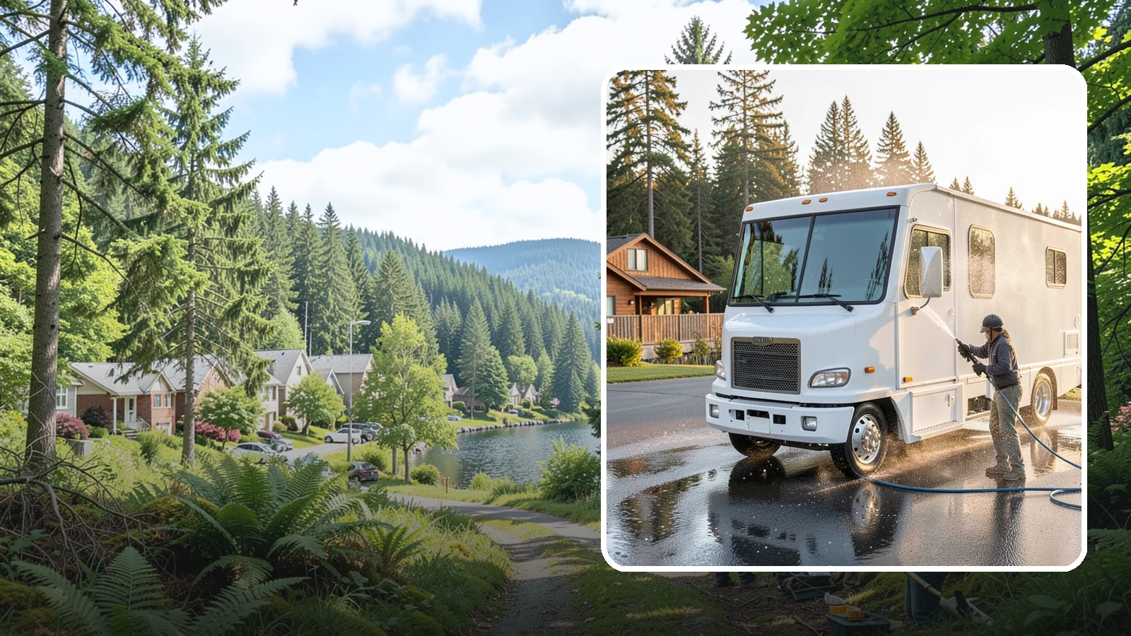 RV Washing in Lake Forest Park, King County, WA - We wash RVs and motorhomes in Washington to strip road film, black streaks, and the algae from months of storage.