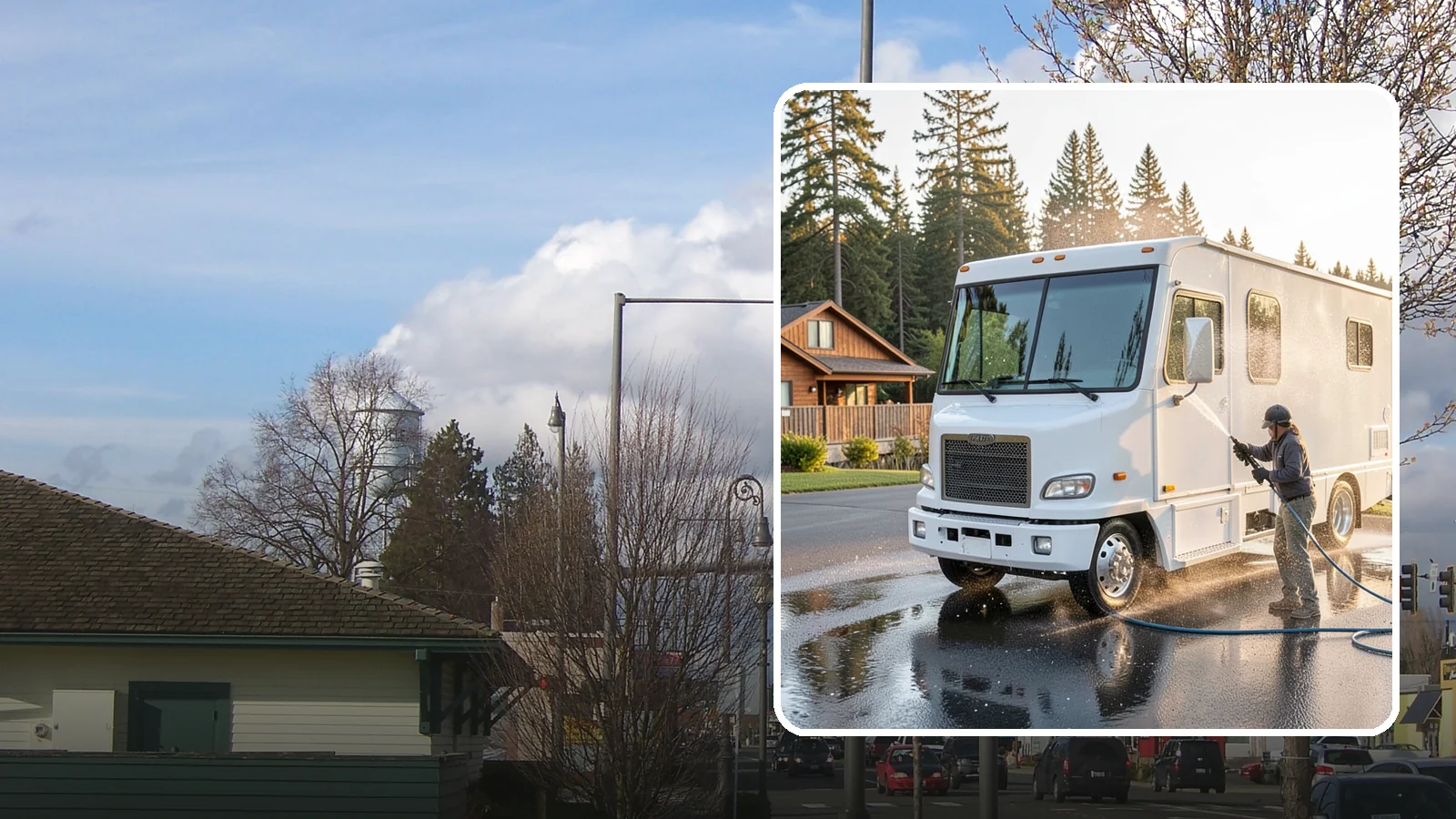 RV Washing in Marysville, Snohomish County, WA - We wash RVs and motorhomes in Washington to strip road film, black streaks, and the algae from months of storage.
