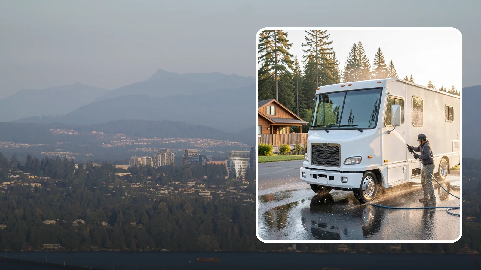 RV Washing in Medina, King County, WA - We wash RVs and motorhomes in Washington to strip road film, black streaks, and the algae from months of storage.