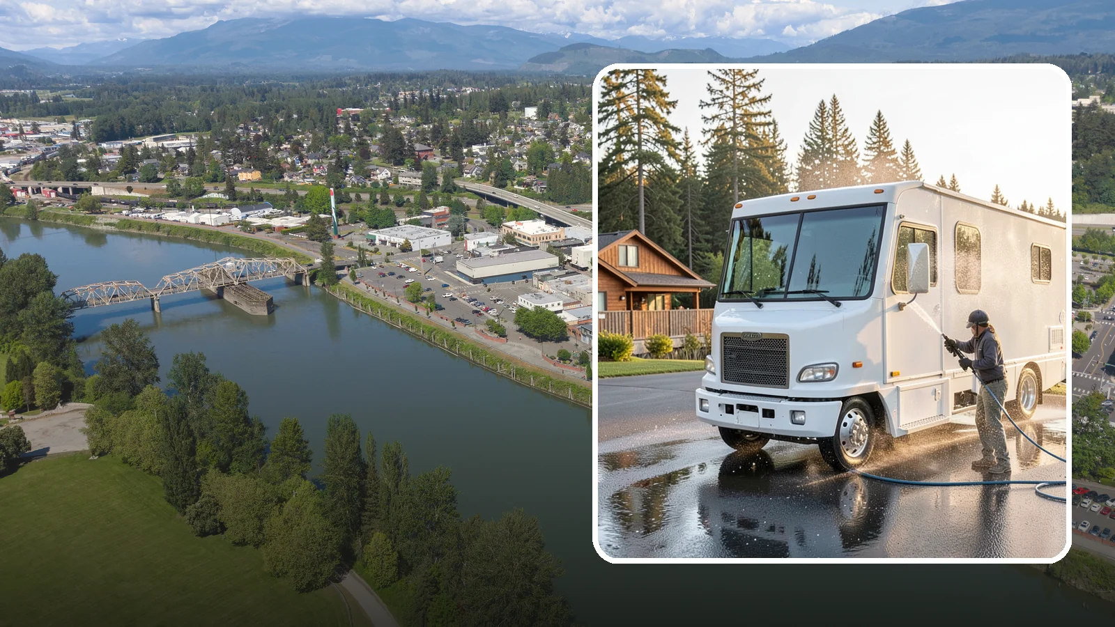 RV Washing in Mount Vernon, Skagit County, WA - We wash RVs and motorhomes in Washington to strip road film, black streaks, and the algae from months of storage.