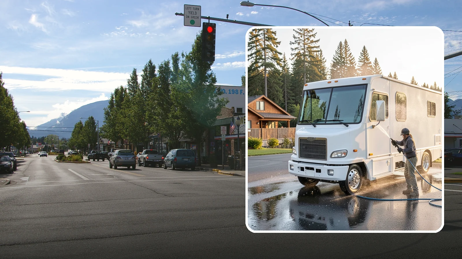 RV Washing in North Bend, King County, WA - We wash RVs and motorhomes in Washington to strip road film, black streaks, and the algae from months of storage.