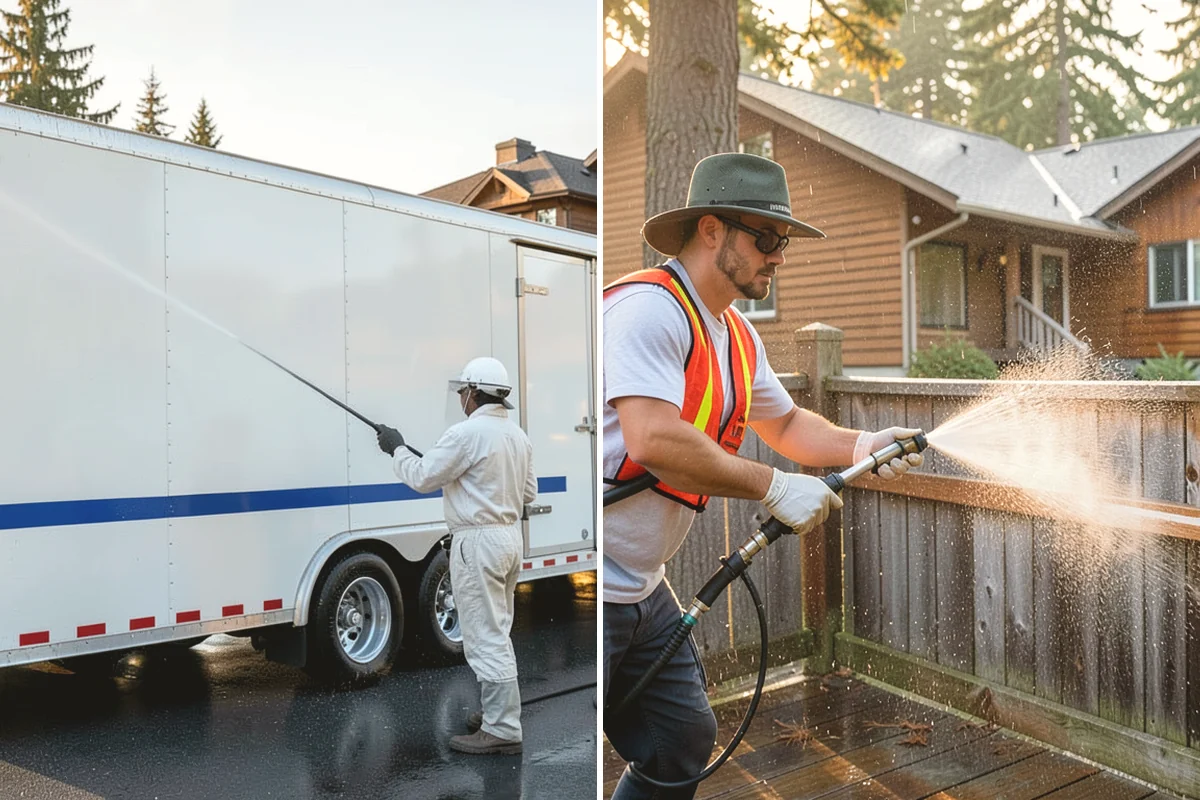 RV Washing in North Bend, King County, WA - Rinse loose grime and inspect seals