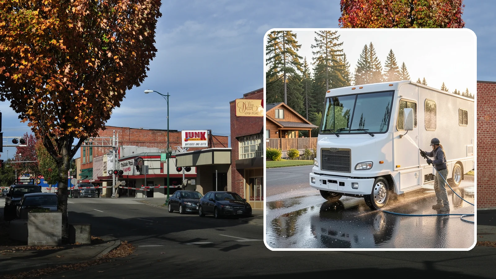 RV Washing in Puyallup, Pierce County, WA - We wash RVs and motorhomes in Washington to strip road film, black streaks, and the algae from months of storage.