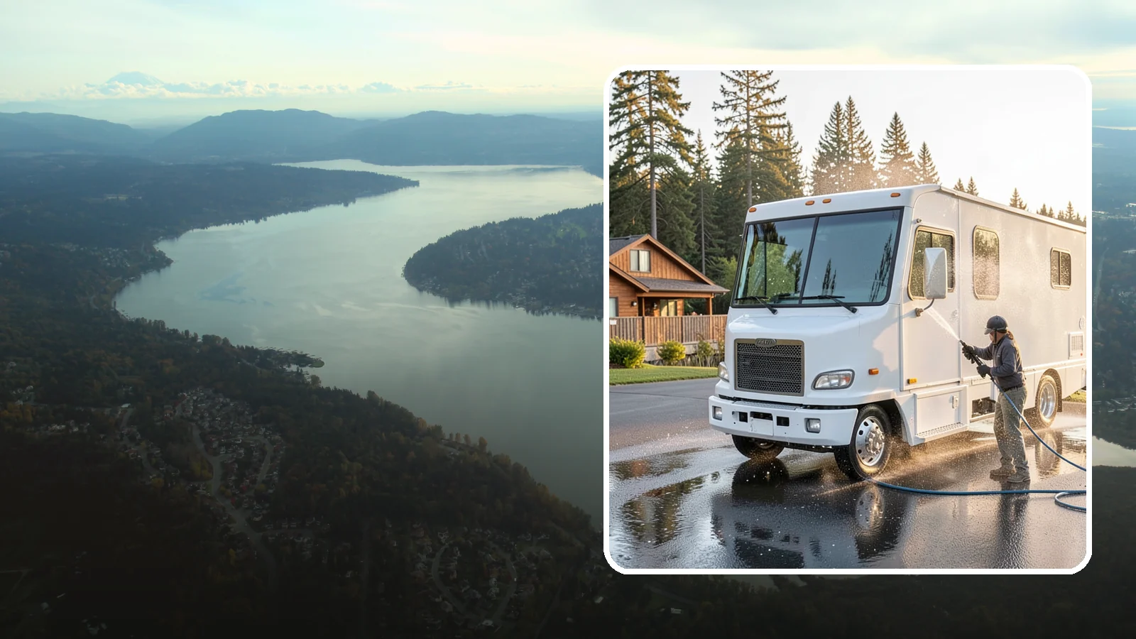 RV Washing in Sammamish, King County, WA - We wash RVs and motorhomes in Washington to strip road film, black streaks, and the algae from months of storage.