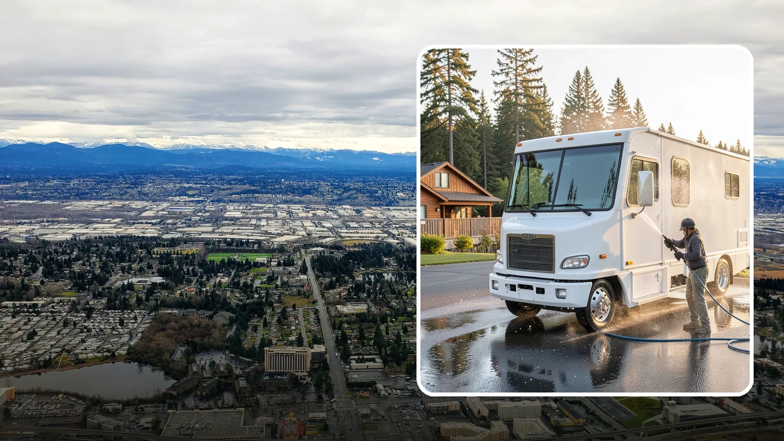RV Washing in SeaTac, King County, WA - We wash RVs and motorhomes in Washington to strip road film, black streaks, and the algae from months of storage.