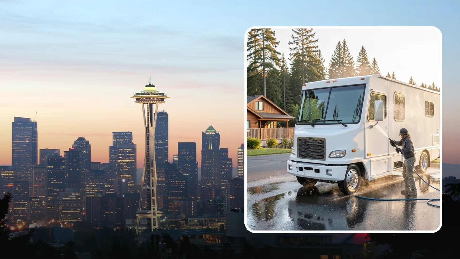 RV Washing in Seattle, King County, WA - We wash RVs and motorhomes in Washington to strip road film, black streaks, and the algae from months of storage.