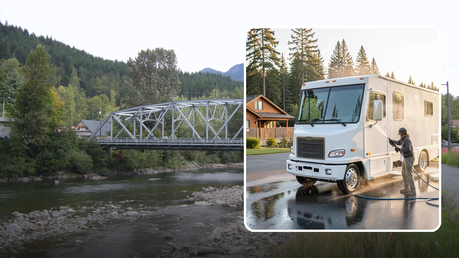 RV Washing in Skykomish, King County, WA - We wash RVs and motorhomes in Washington to strip road film, black streaks, and the algae from months of storage.