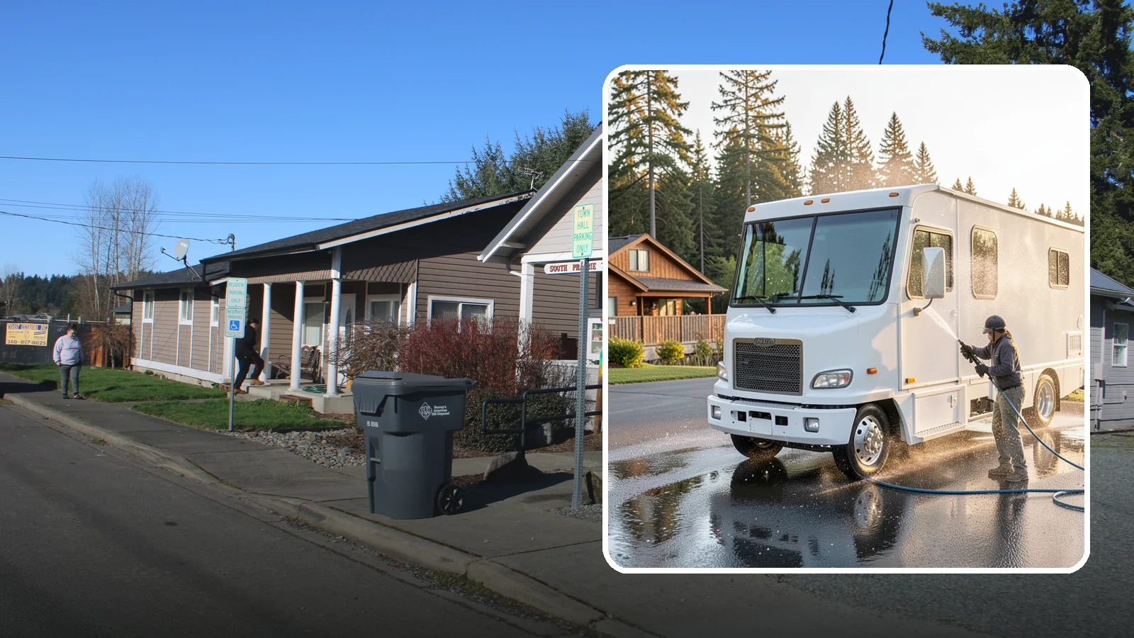 RV Washing in South Prairie, Pierce County, WA - We wash RVs and motorhomes in Washington to strip road film, black streaks, and the algae from months of storage.