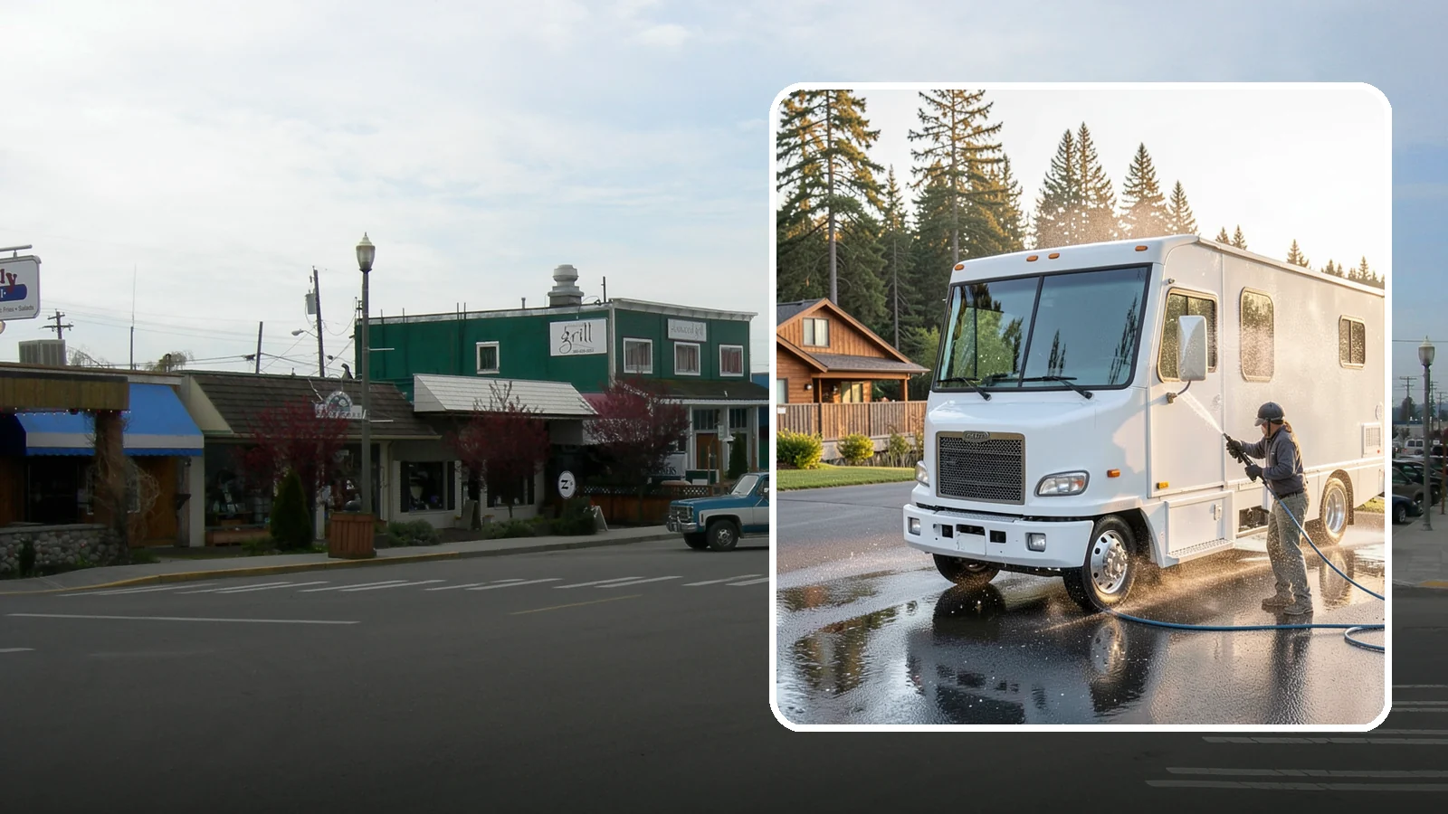 RV Washing in Stanwood, Snohomish County, WA - We wash RVs and motorhomes in Washington to strip road film, black streaks, and the algae from months of storage.