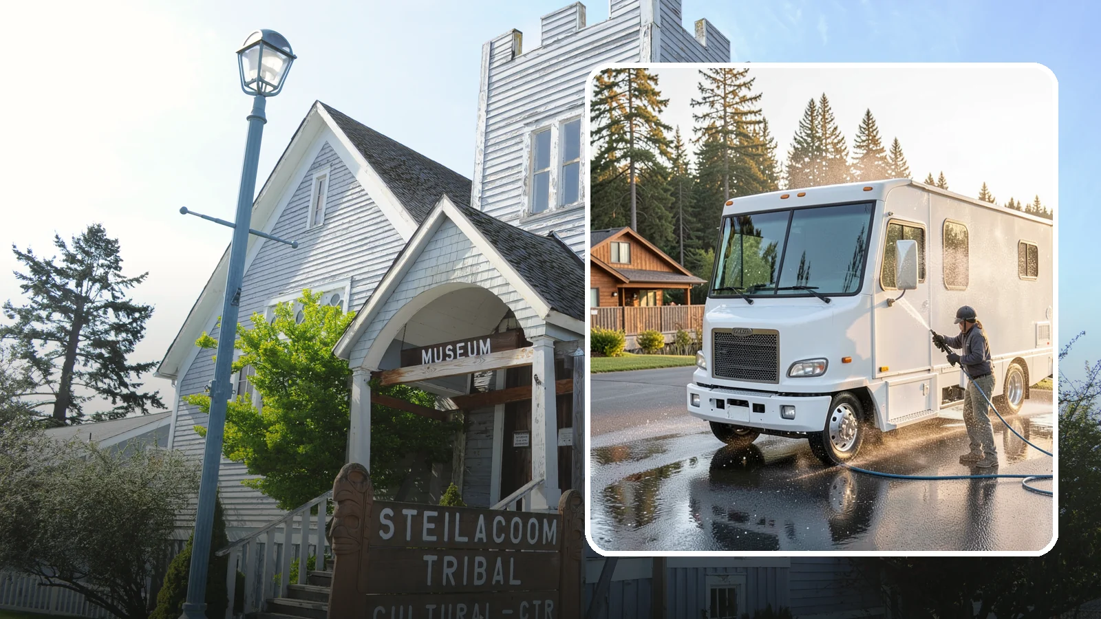 RV Washing in Steilacoom, Pierce County, WA - We wash RVs and motorhomes in Washington to strip road film, black streaks, and the algae from months of storage.