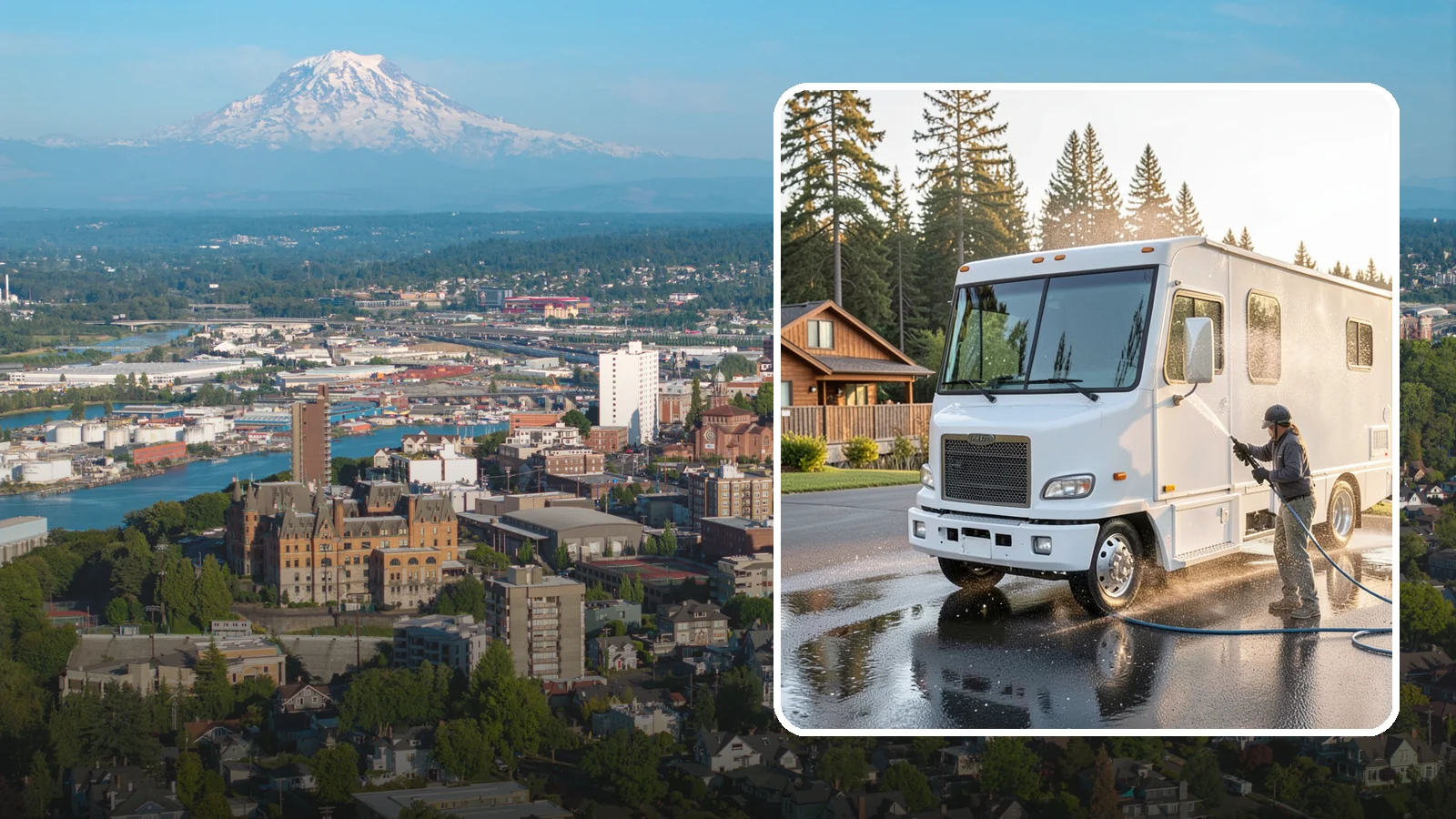 RV Washing in Tacoma, Pierce County, WA - We wash RVs and motorhomes in Washington to strip road film, black streaks, and the algae from months of storage.