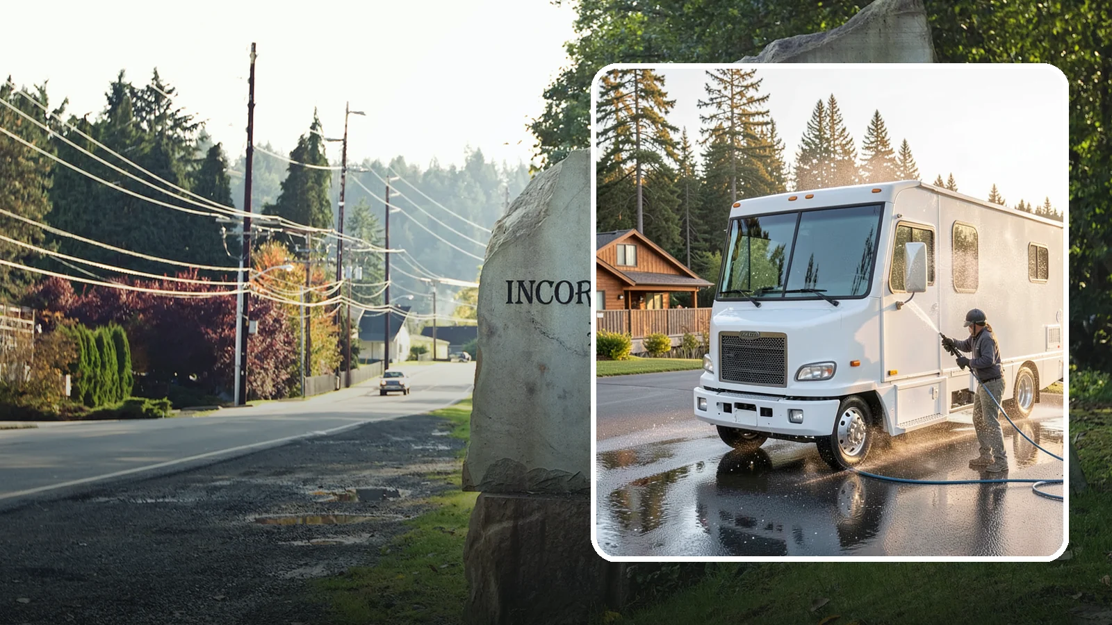 RV Washing in Wilkeson, Pierce County, WA - We wash RVs and motorhomes in Washington to strip road film, black streaks, and the algae from months of storage.