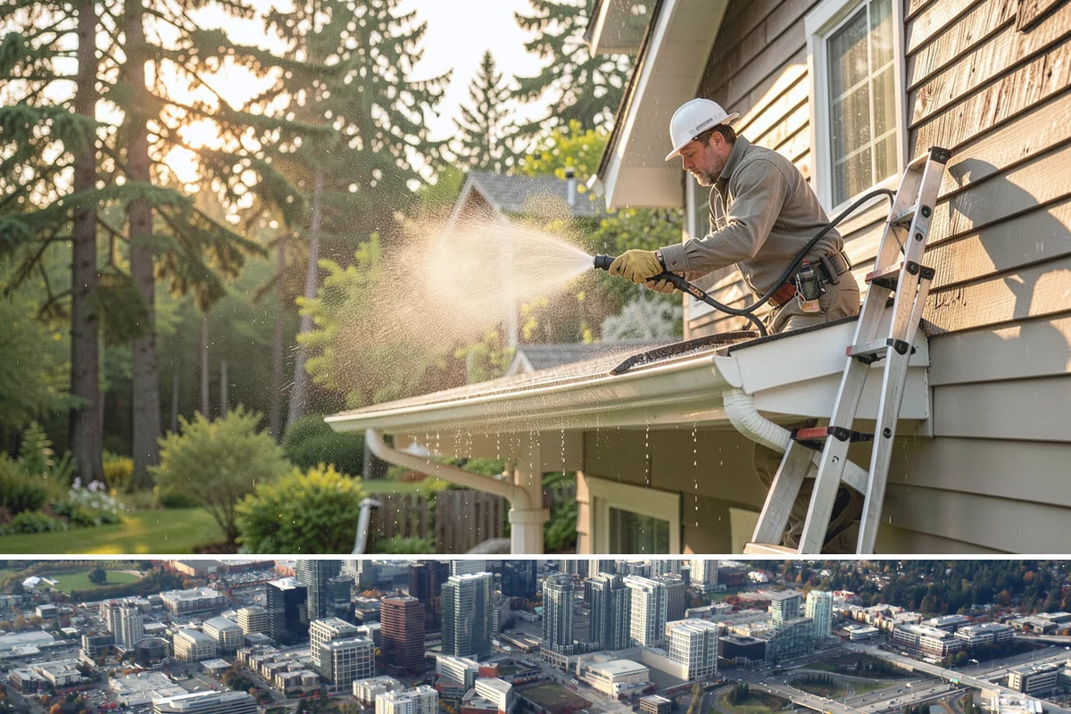 Sandstone Cleaning in Bellevue, King County, WA - A dry summer window is important so the porous stone can shed moisture and avoid the flaking that oversaturation causes.