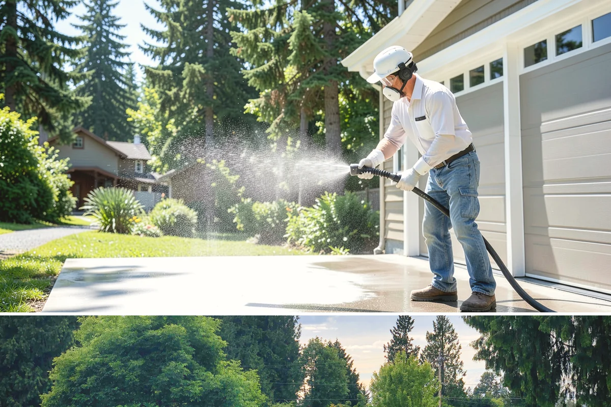 Sandstone Cleaning in Bonney Lake, Pierce County, WA - A dry summer window is important so the porous stone can shed moisture and avoid the flaking that oversaturation causes.