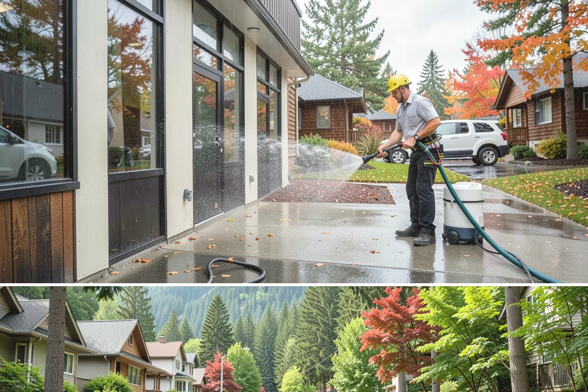 Sandstone Cleaning in Darrington, Snohomish County, WA - A dry summer window is important so the porous stone can shed moisture and avoid the flaking that oversaturation causes.