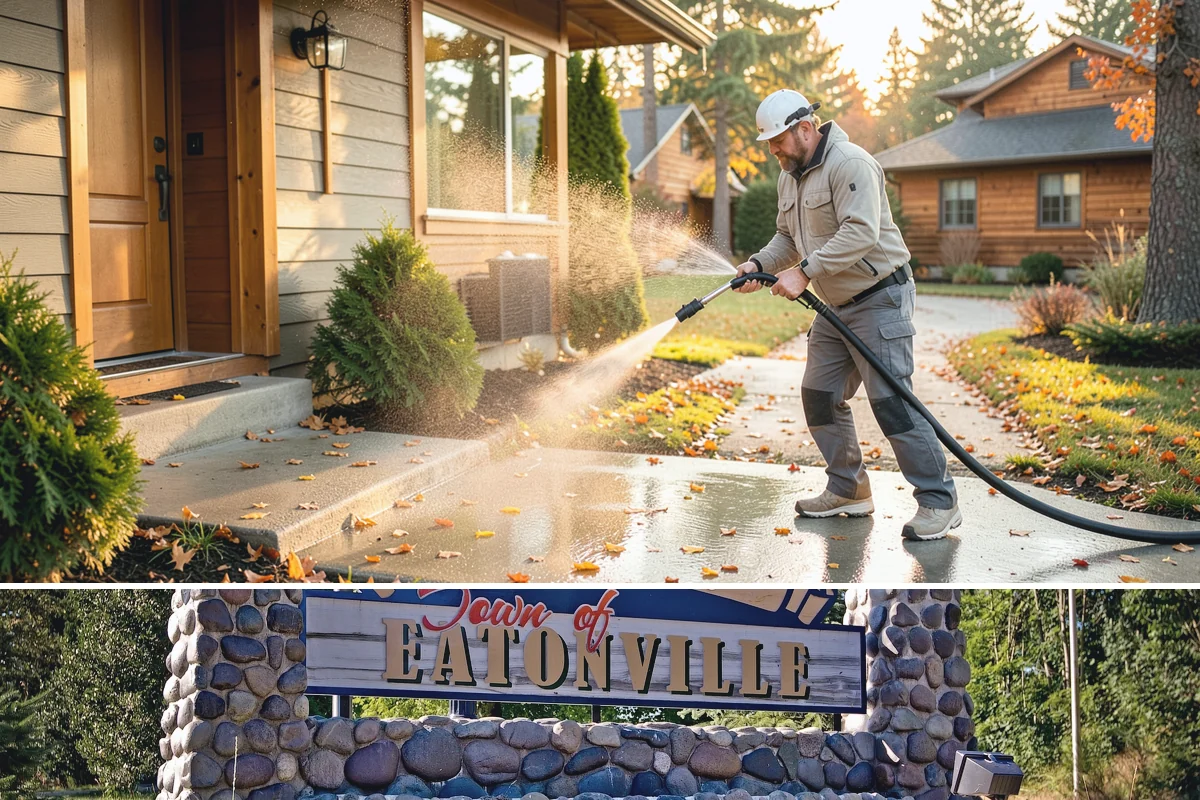 Sandstone Cleaning in Eatonville, Pierce County, WA - A dry summer window is important so the porous stone can shed moisture and avoid the flaking that oversaturation causes.