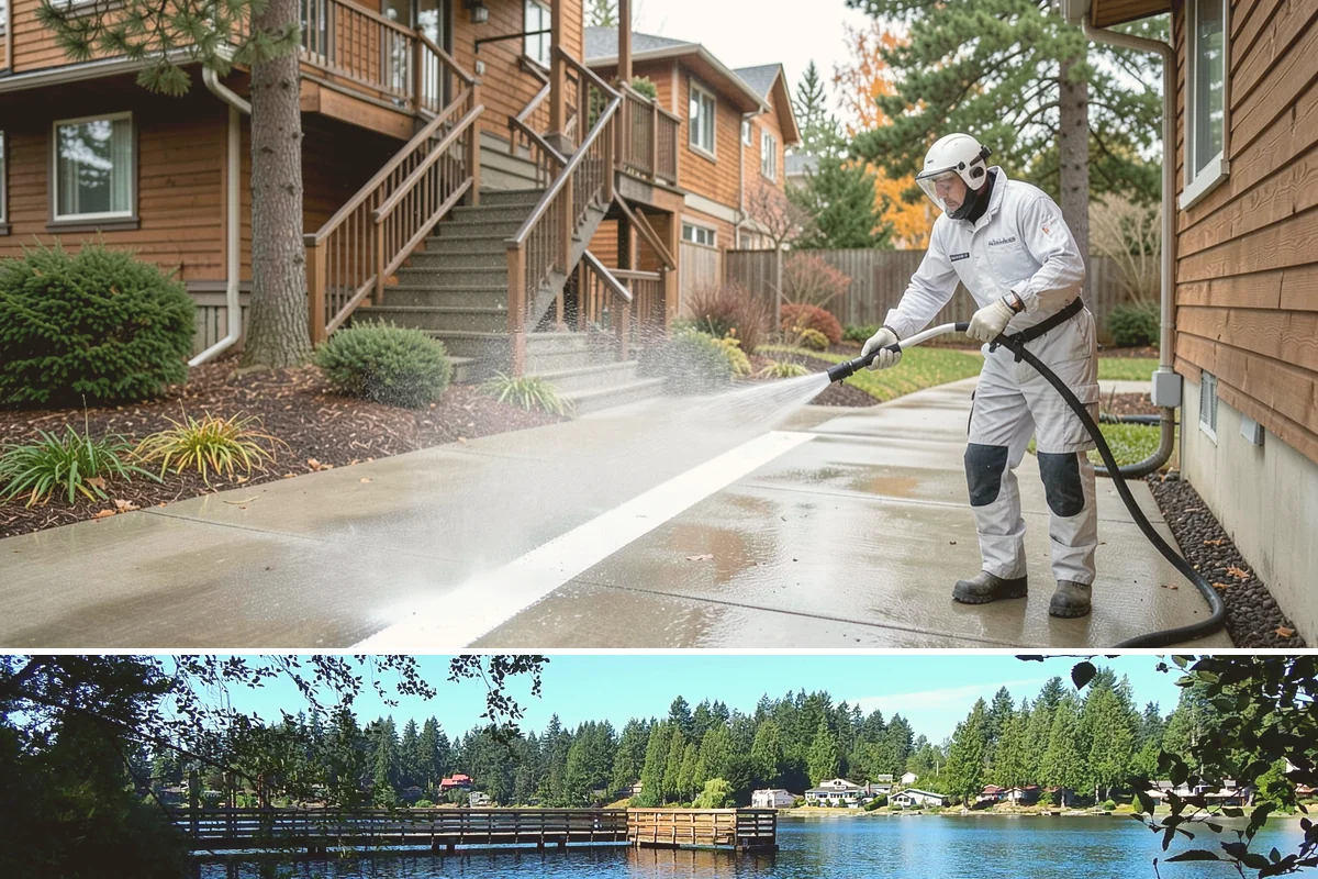 Sandstone Cleaning in Federal Way, King County, WA - A dry summer window is important so the porous stone can shed moisture and avoid the flaking that oversaturation causes.