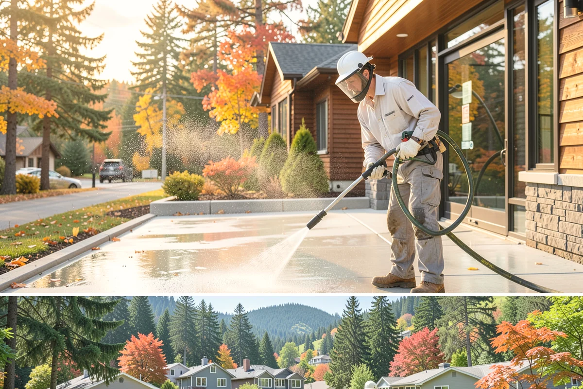 Sandstone Cleaning in Fircrest, Pierce County, WA - A dry summer window is important so the porous stone can shed moisture and avoid the flaking that oversaturation causes.