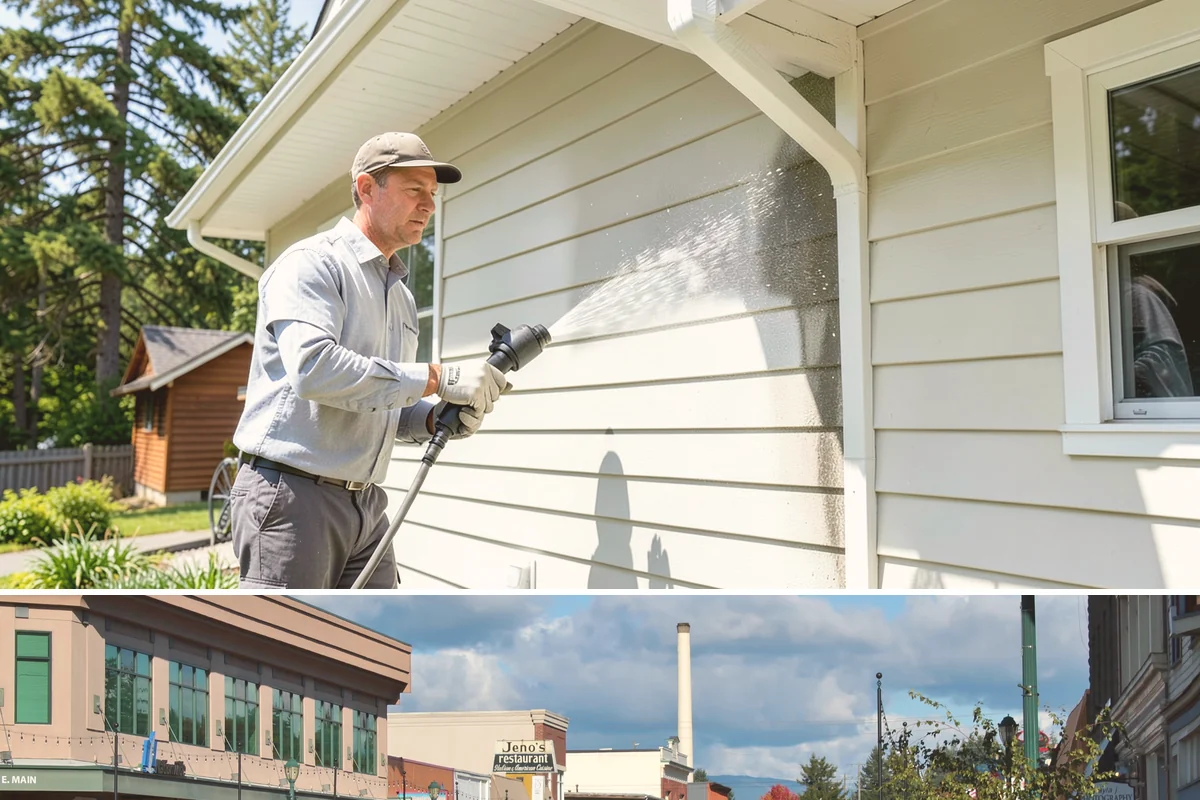 Sandstone Cleaning in Monroe, Snohomish County, WA - A dry summer window is important so the porous stone can shed moisture and avoid the flaking that oversaturation causes.