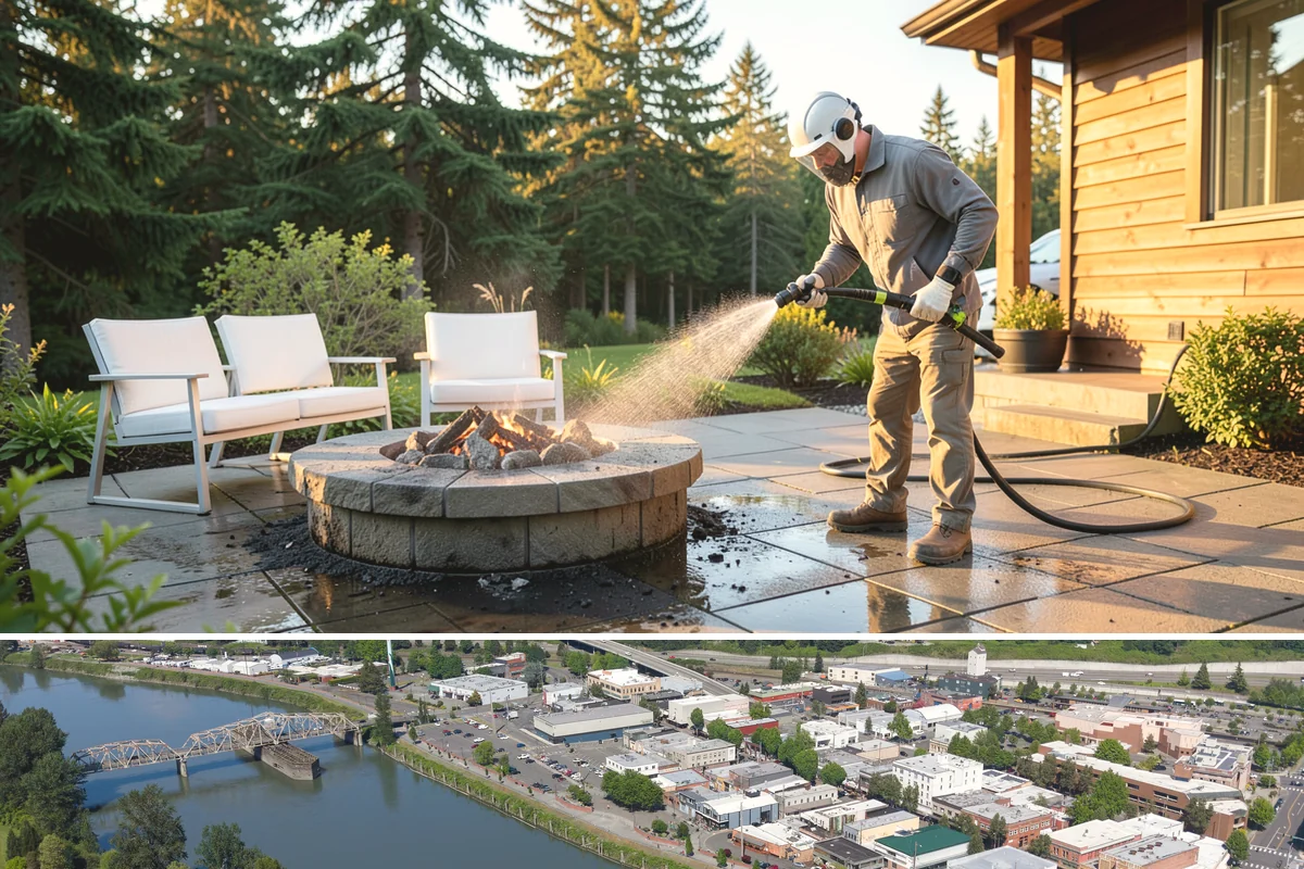Sandstone Cleaning in Mount Vernon, Skagit County, WA - A dry summer window is important so the porous stone can shed moisture and avoid the flaking that oversaturation causes.