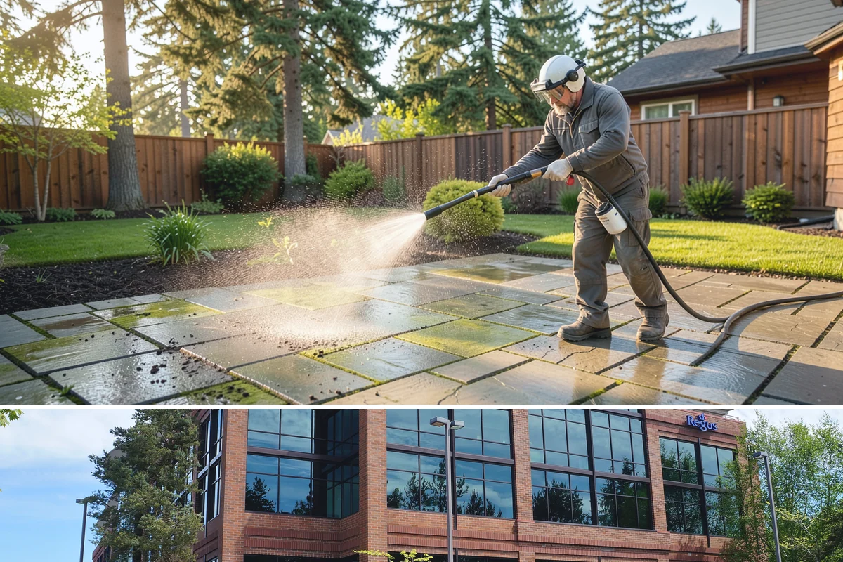 Sandstone Cleaning in Mountlake Terrace, Snohomish County, WA - A dry summer window is important so the porous stone can shed moisture and avoid the flaking that oversaturation causes.