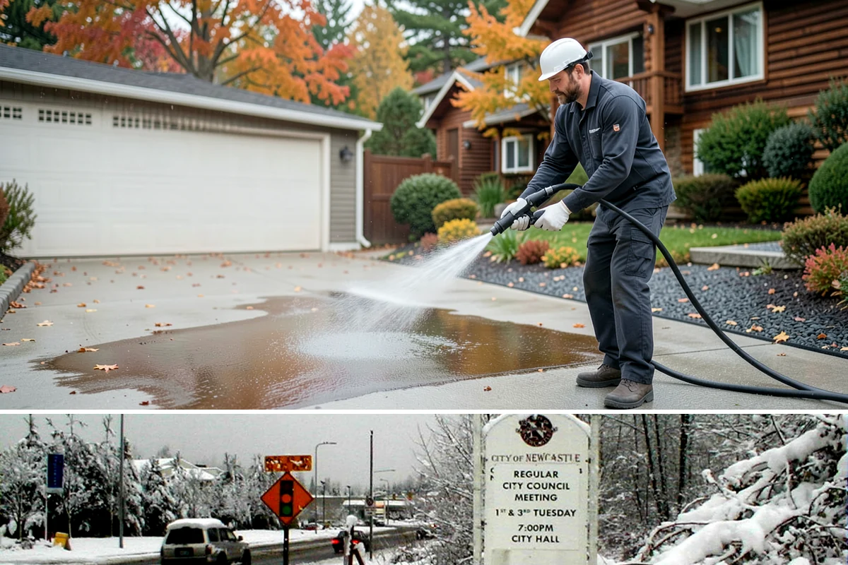 Sandstone Cleaning in Newcastle, King County, WA - A dry summer window is important so the porous stone can shed moisture and avoid the flaking that oversaturation causes.