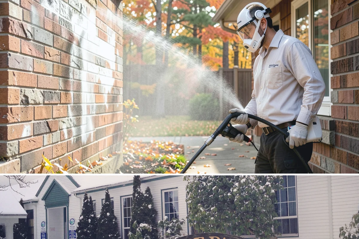 Sandstone Cleaning in Pacific, King County, WA - A dry summer window is important so the porous stone can shed moisture and avoid the flaking that oversaturation causes.