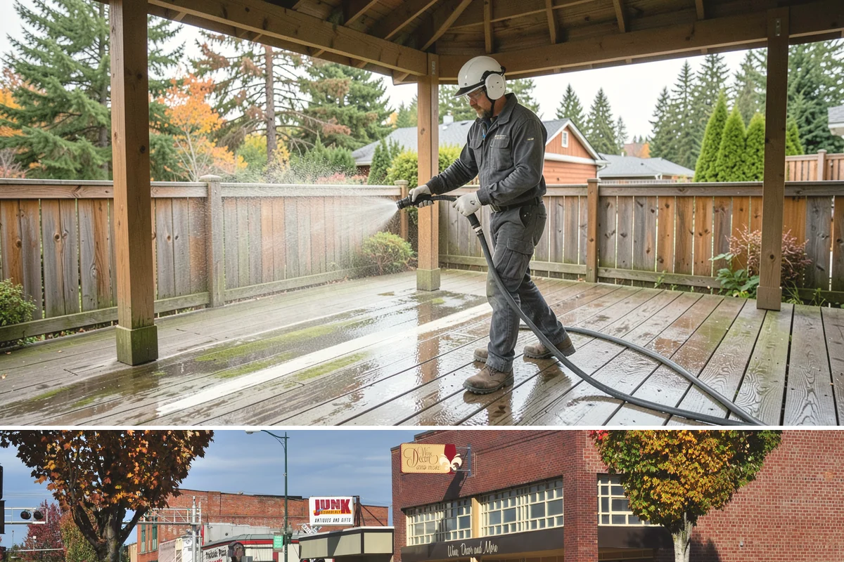 Sandstone Cleaning in Puyallup, Pierce County, WA - A dry summer window is important so the porous stone can shed moisture and avoid the flaking that oversaturation causes.